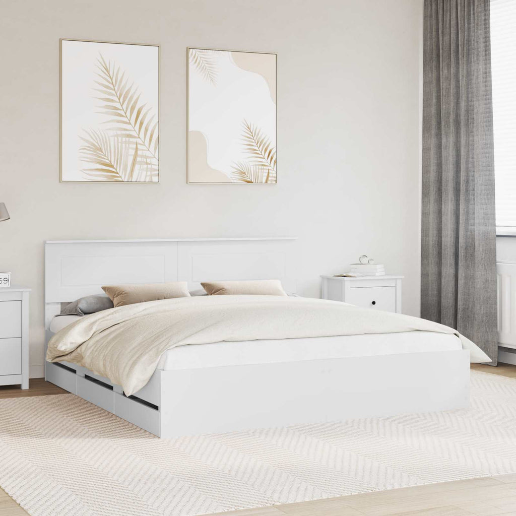 vidaXL Ramka łóżka z szufladą Biały 200 x 200 cm Drewno inżynieryjne