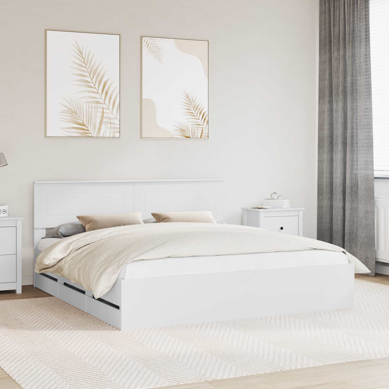vidaXL Ramka łóżka z szufladą Biały 200 x 200 cm Drewno inżynieryjne
