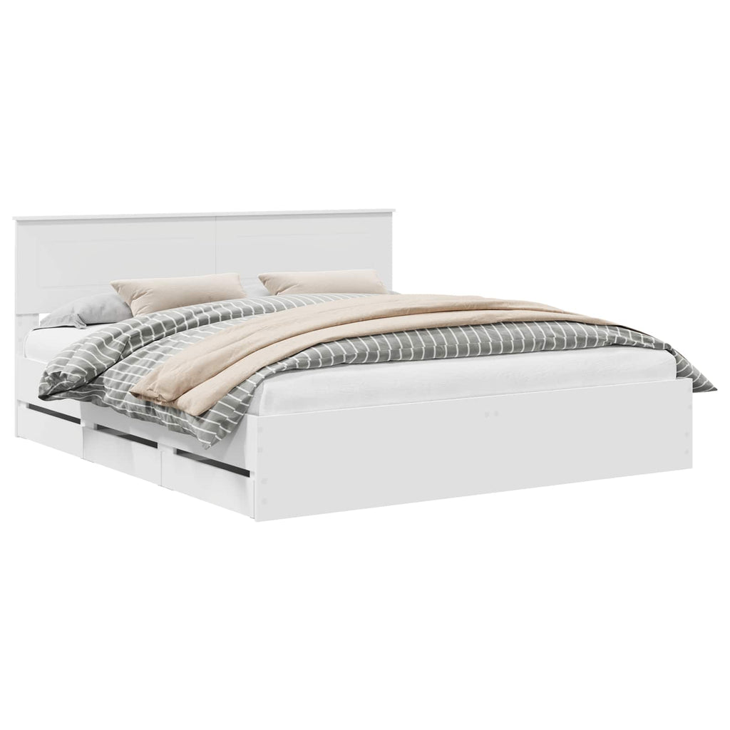 vidaXL Ramka łóżka z szufladą Biały 200 x 200 cm Drewno inżynieryjne