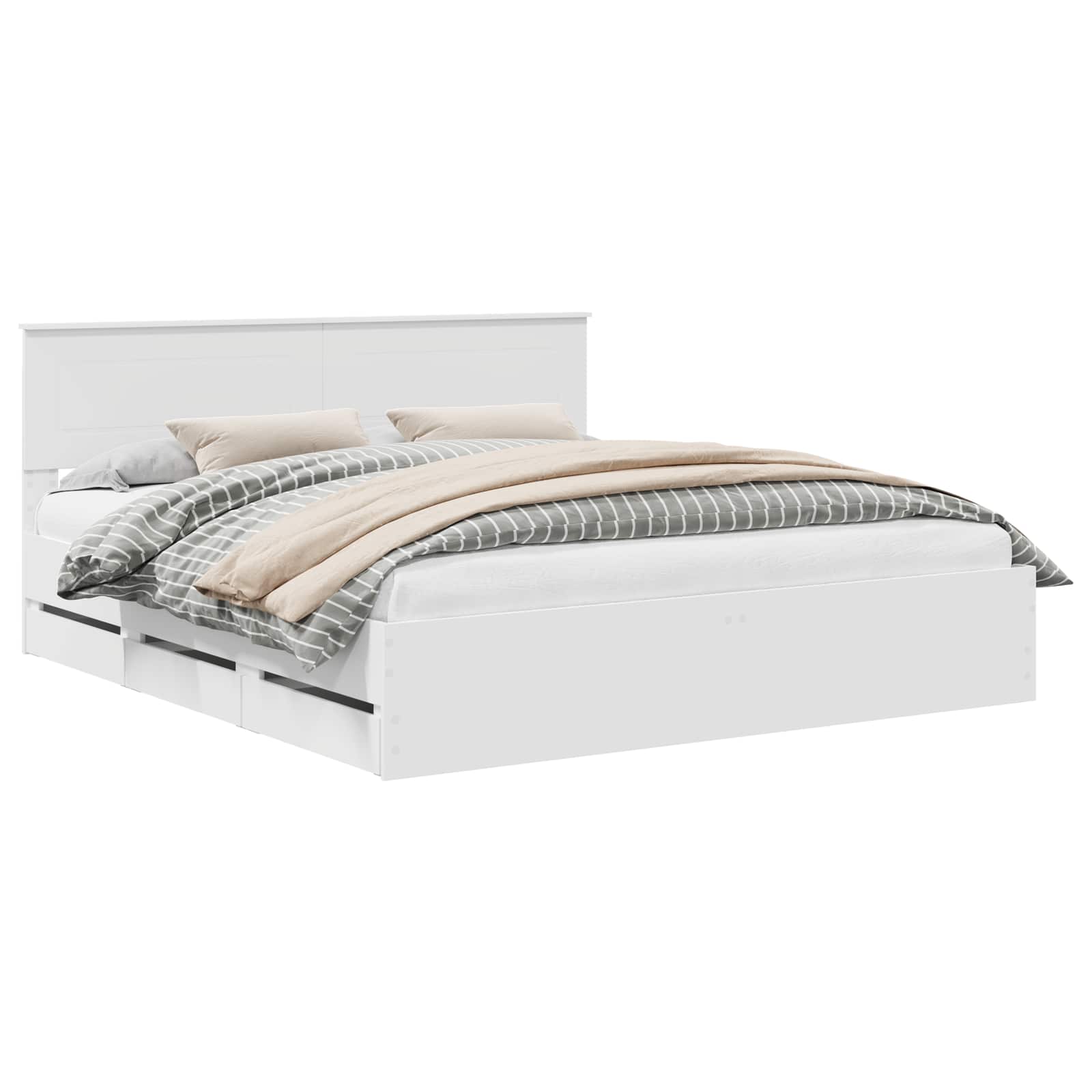 vidaXL Ramka łóżka z szufladą Biały 200 x 200 cm Drewno inżynieryjne