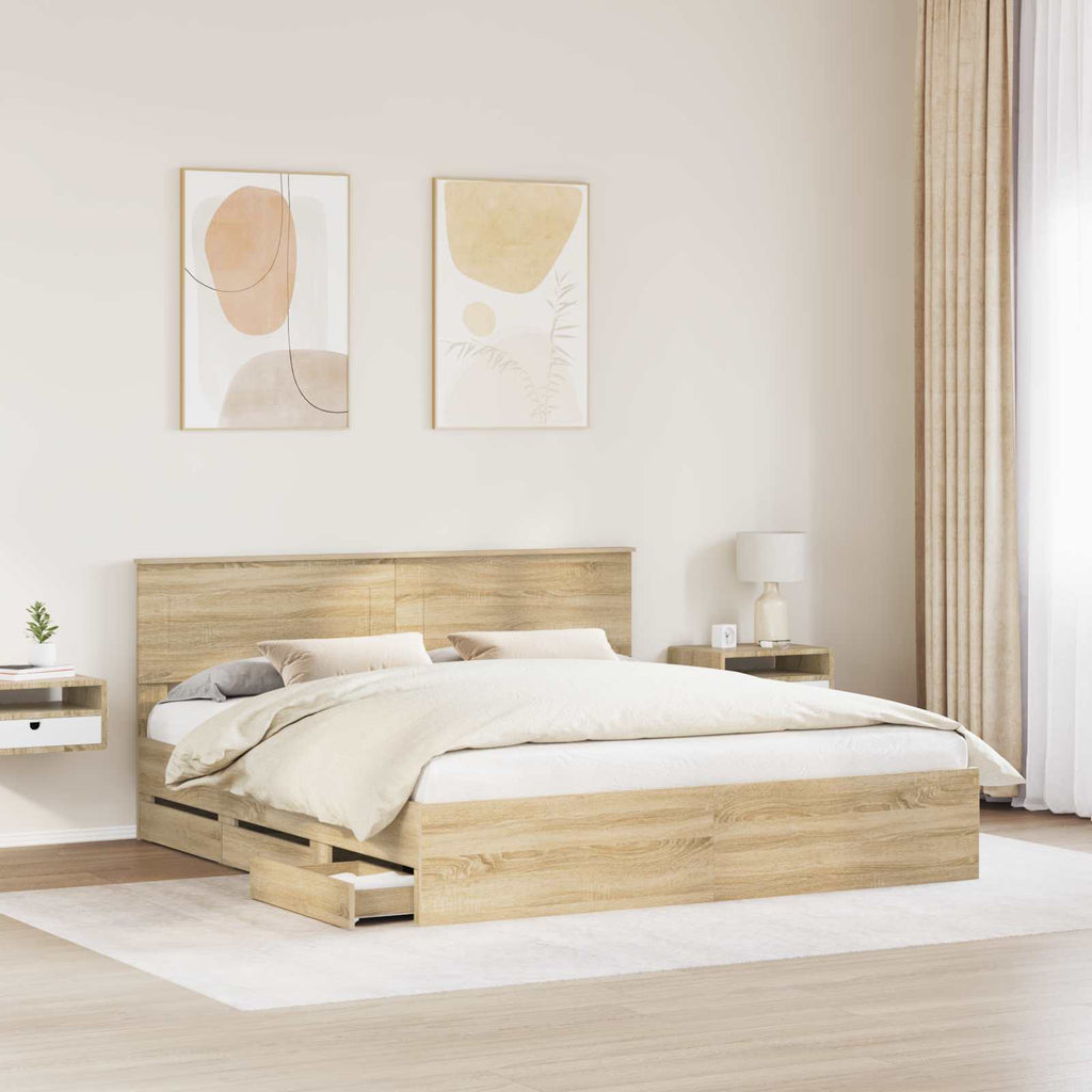 vidaXL Ramka łóżka Dąb Sonoma 200 x 200 cm Drewno inżynieryjne