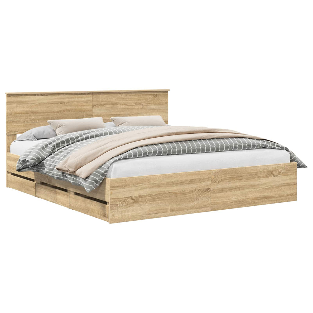 vidaXL Ramka łóżka Dąb Sonoma 200 x 200 cm Drewno inżynieryjne