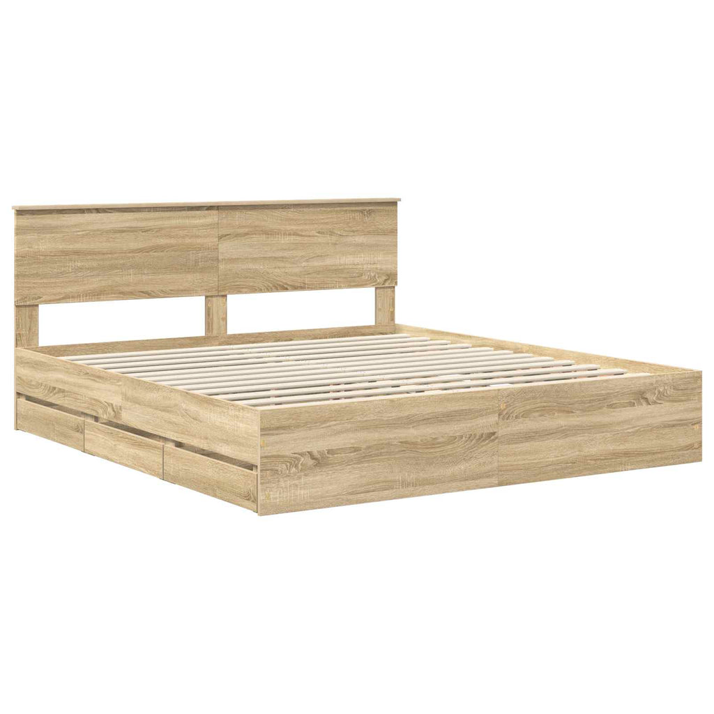 vidaXL Ramka łóżka Dąb Sonoma 200 x 200 cm Drewno inżynieryjne