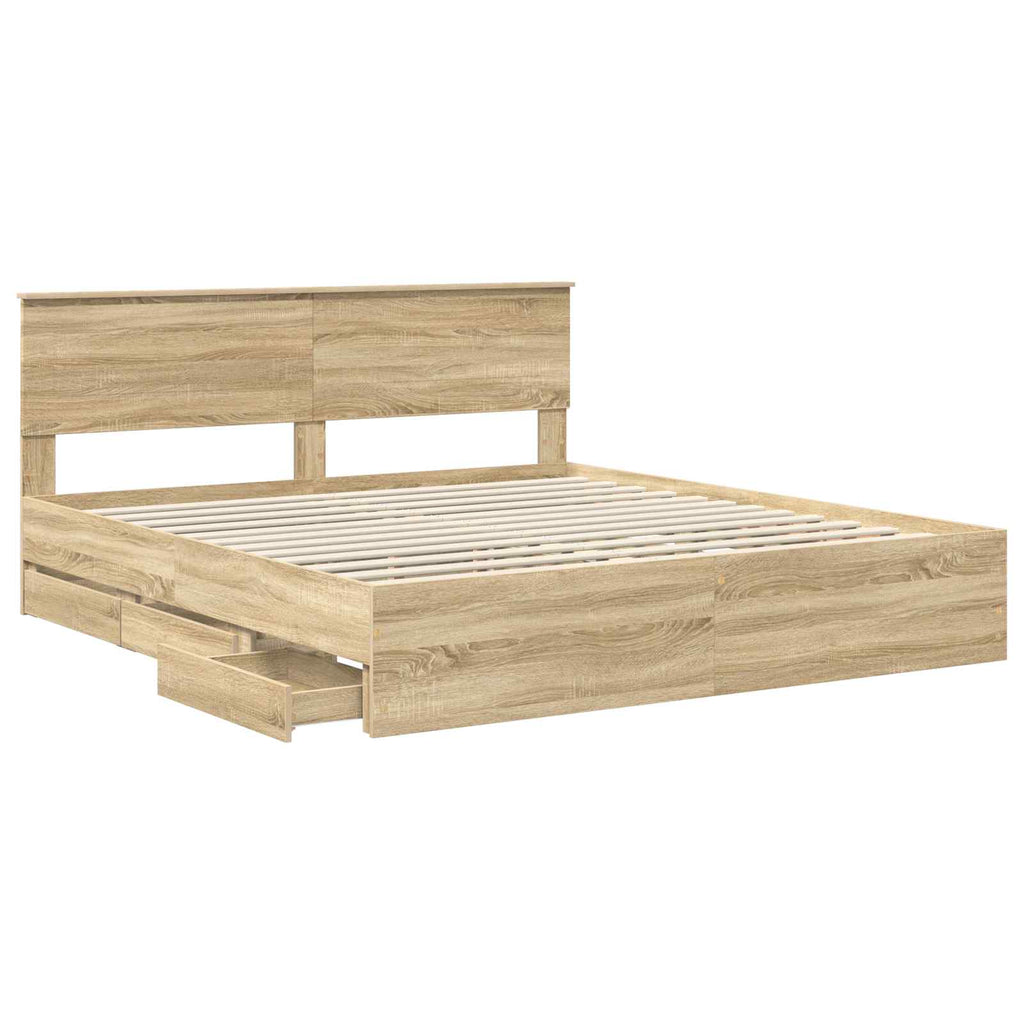 vidaXL Ramka łóżka Dąb Sonoma 200 x 200 cm Drewno inżynieryjne