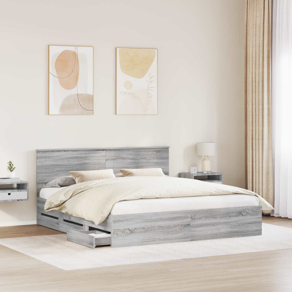 vidaXL Ramka łóżka Szary Sonoma 200 x 200 cm Drewno inżynieryjne