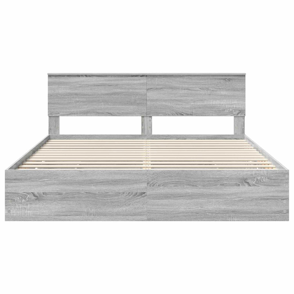 vidaXL Ramka łóżka Szary Sonoma 200 x 200 cm Drewno inżynieryjne