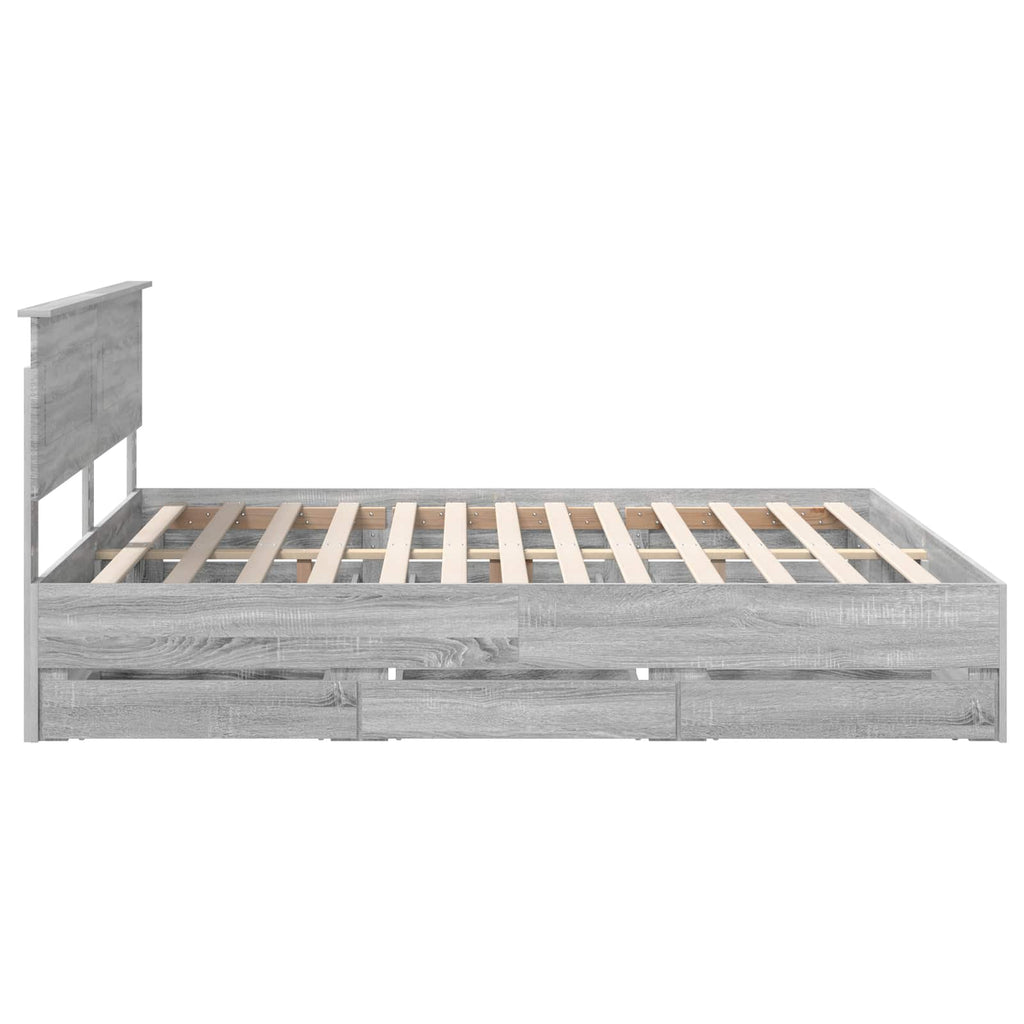 vidaXL Ramka łóżka Szary Sonoma 200 x 200 cm Drewno inżynieryjne
