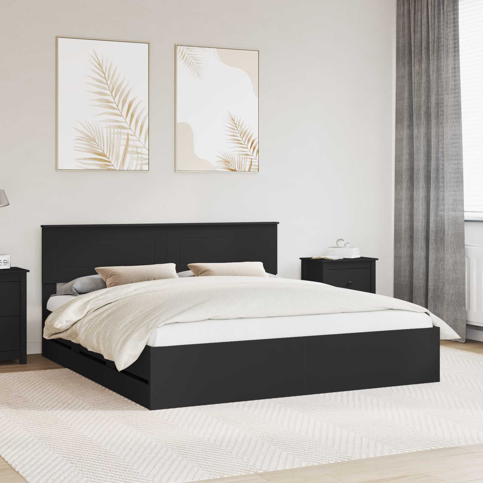 vidaXL Ramka łóżka z szufladą Czarny 180 x 200 cm Drewno inżynieryjne