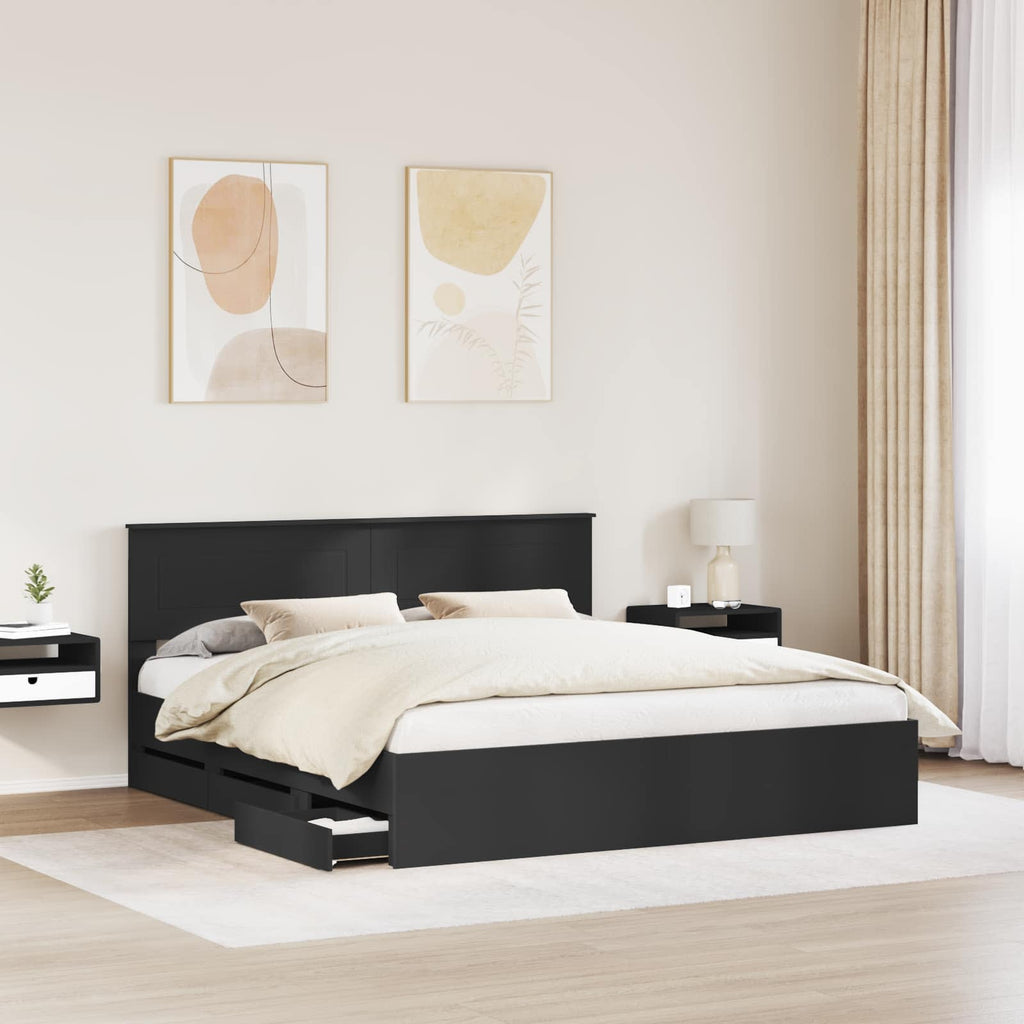 vidaXL Ramka łóżka z szufladą Czarny 180 x 200 cm Drewno inżynieryjne