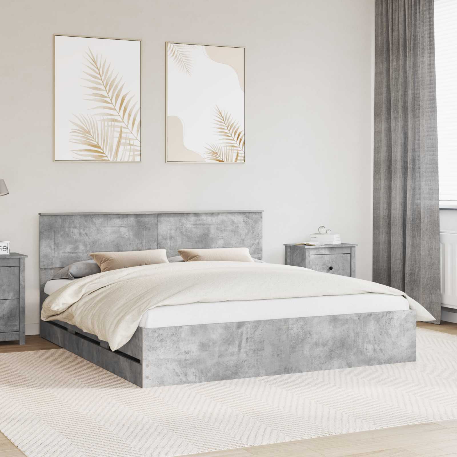 vidaXL Ramka łóżka Betonowy szary 180 x 200 cm Drewno inżynieryjne