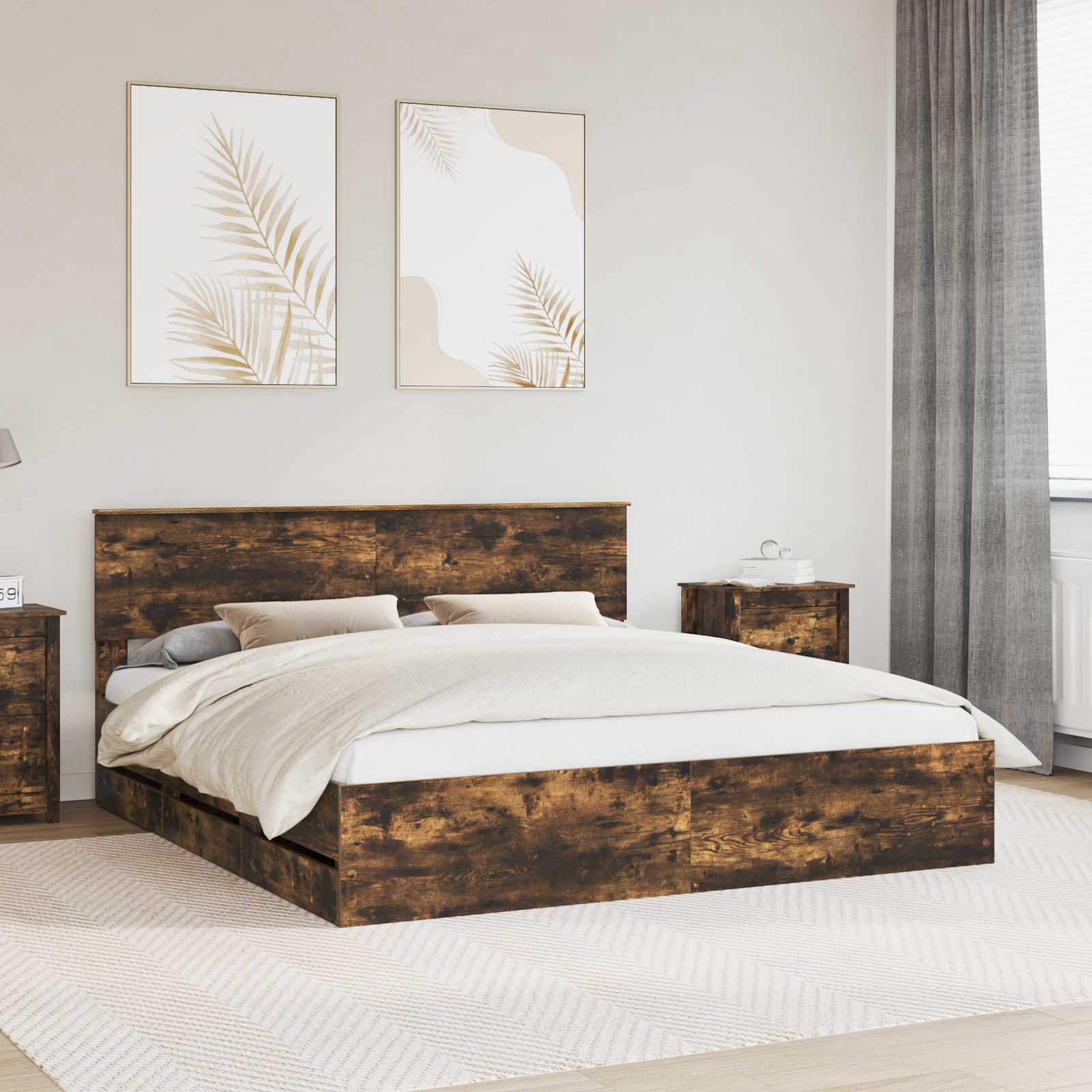 vidaXL Ramka łóżka Dąb wędzony 180 x 200 cm Drewno inżynieryjne