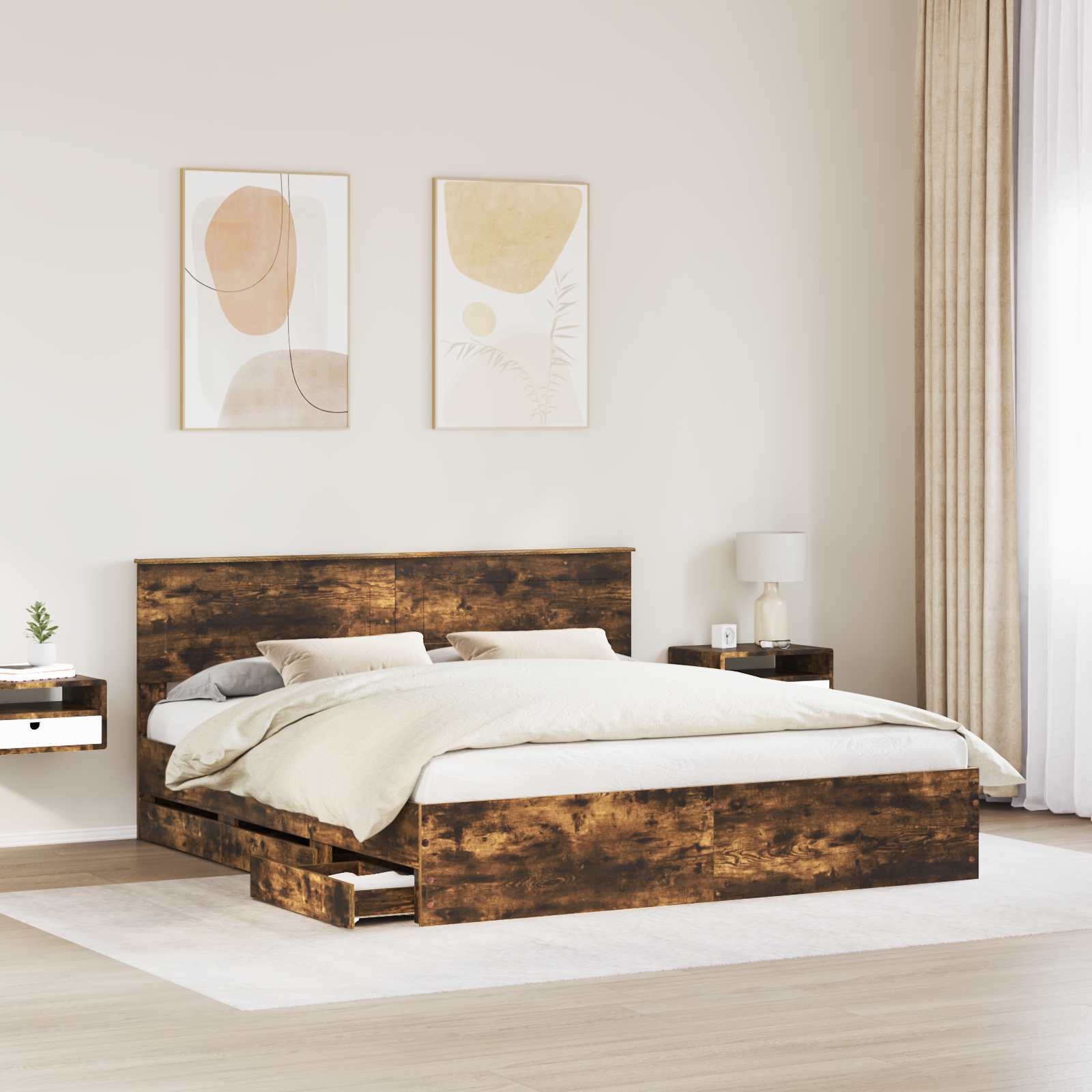 vidaXL Ramka łóżka Dąb wędzony 180 x 200 cm Drewno inżynieryjne