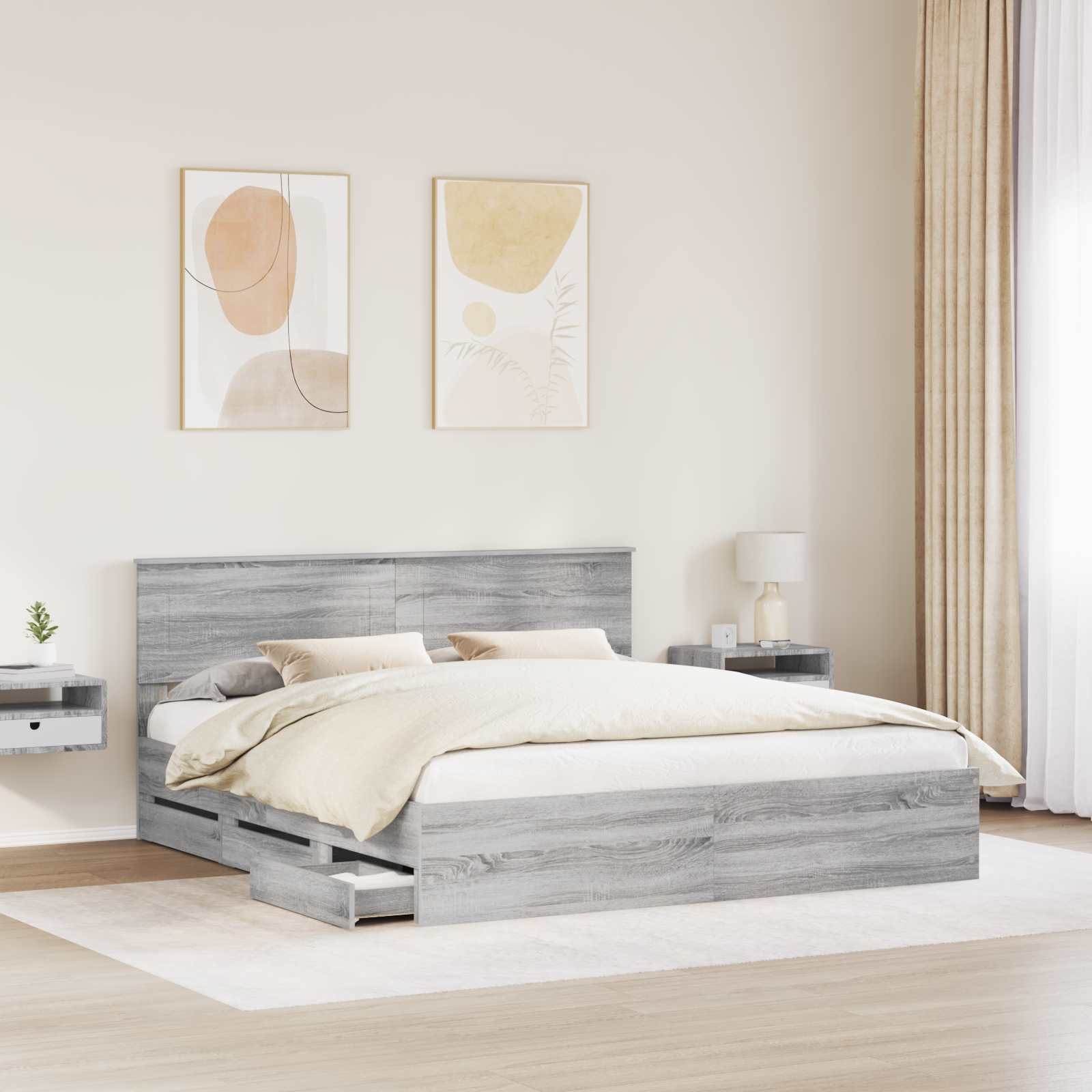 vidaXL Ramka łóżka Szary Sonoma 180 x 200 cm Drewno inżynieryjne