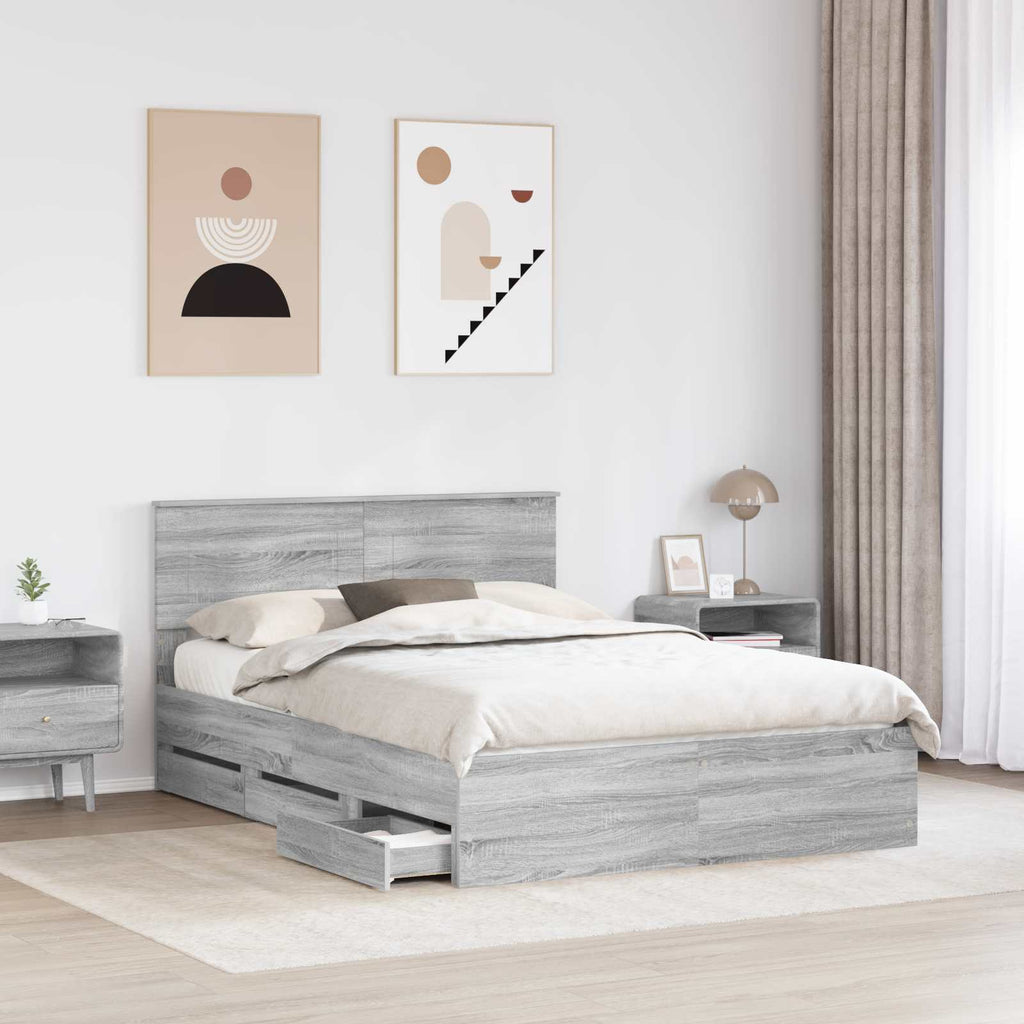 vidaXL Ramka łóżka Szary Sonoma 160 x 200 cm Drewno inżynieryjne
