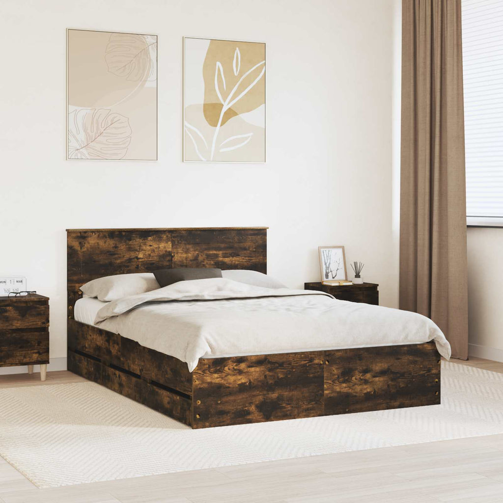 vidaXL Ramka łóżka Dąb wędzony 150 x 200 cm Drewno inżynieryjne