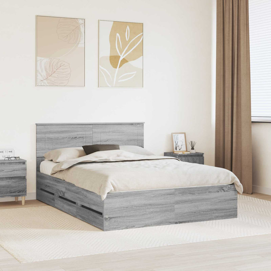 vidaXL Ramka łóżka Szary Sonoma 150 x 200 cm Drewno inżynieryjne