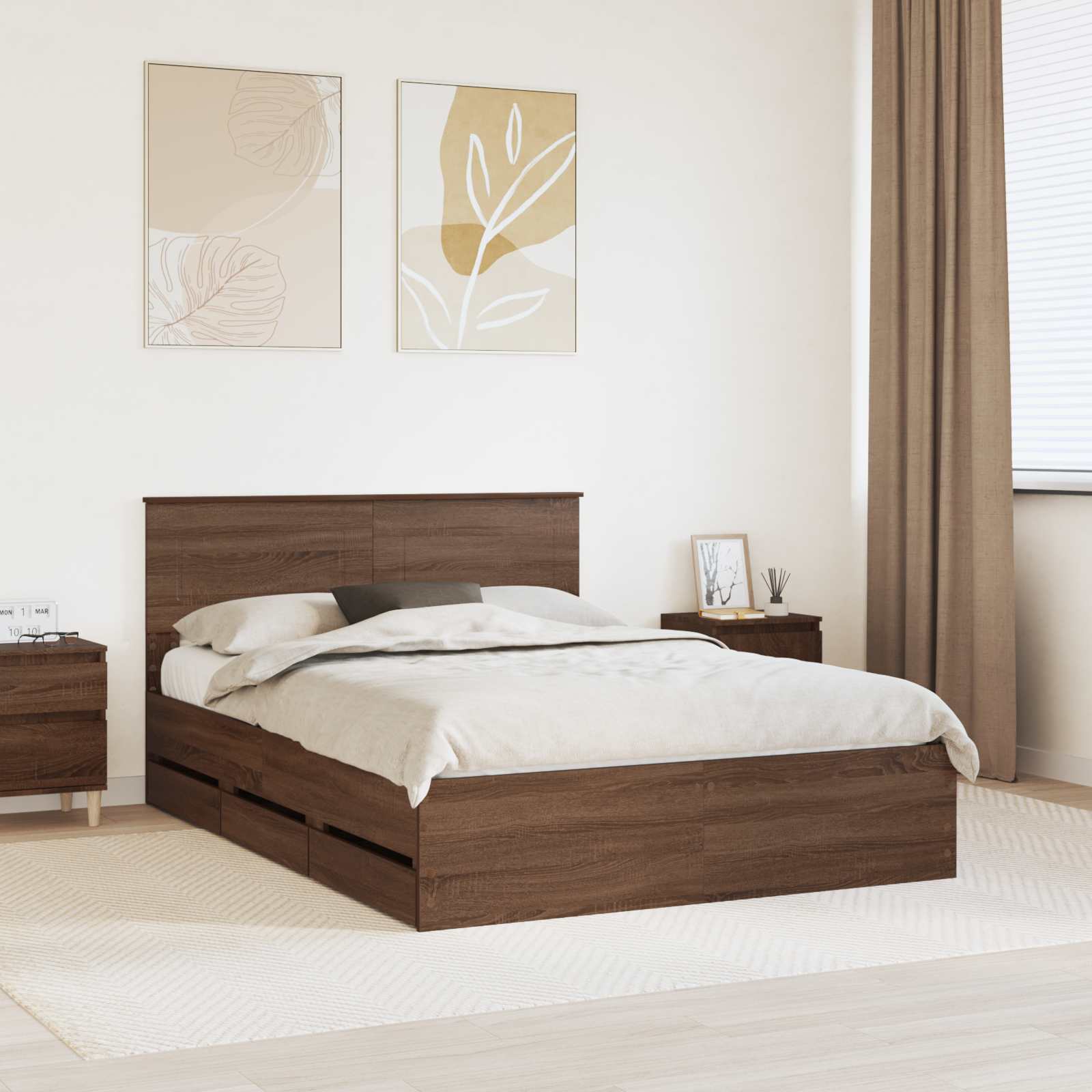 vidaXL Ramka łóżka Brązowy dąb 150 x 200 cm Drewno inżynieryjne
