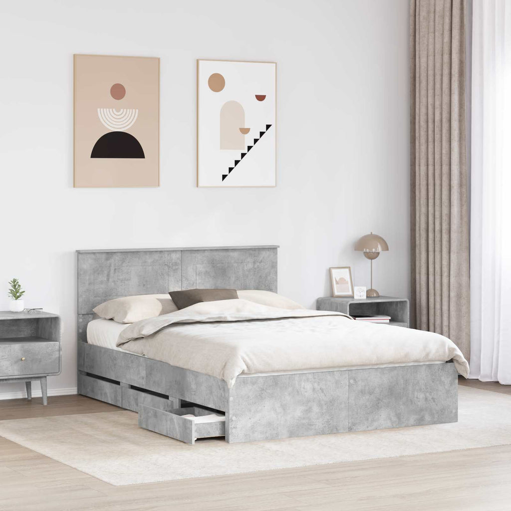 vidaXL Ramka łóżka Betonowy szary 140 x 190 cm Drewno inżynieryjne