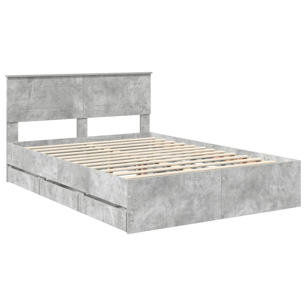 vidaXL Ramka łóżka Betonowy szary 140 x 190 cm Drewno inżynieryjne