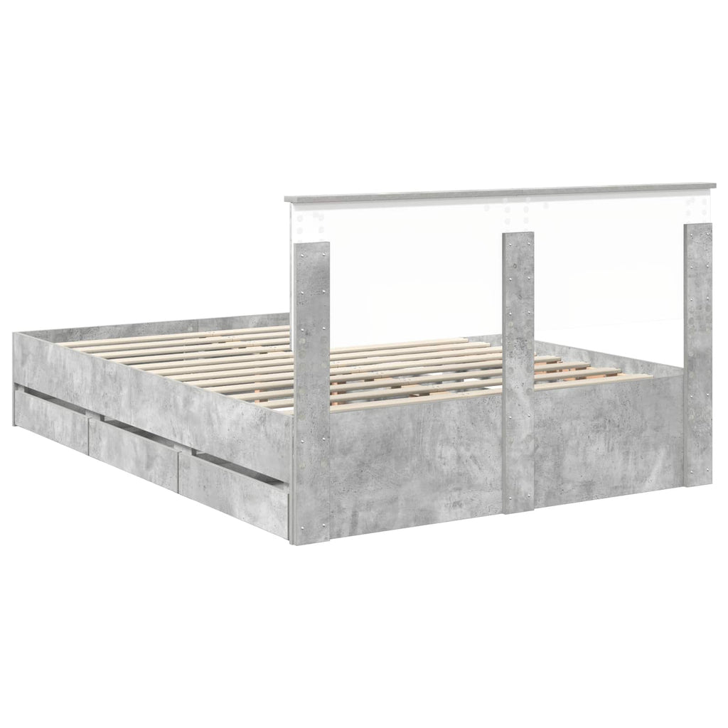 vidaXL Ramka łóżka Betonowy szary 140 x 190 cm Drewno inżynieryjne