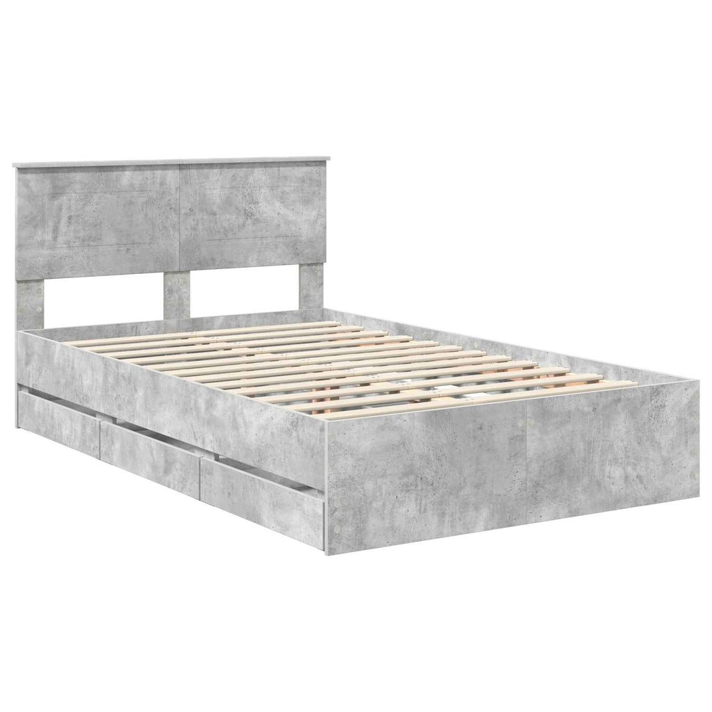 vidaXL Ramka łóżka Betonowy szary 135 x 190 cm Drewno inżynieryjne