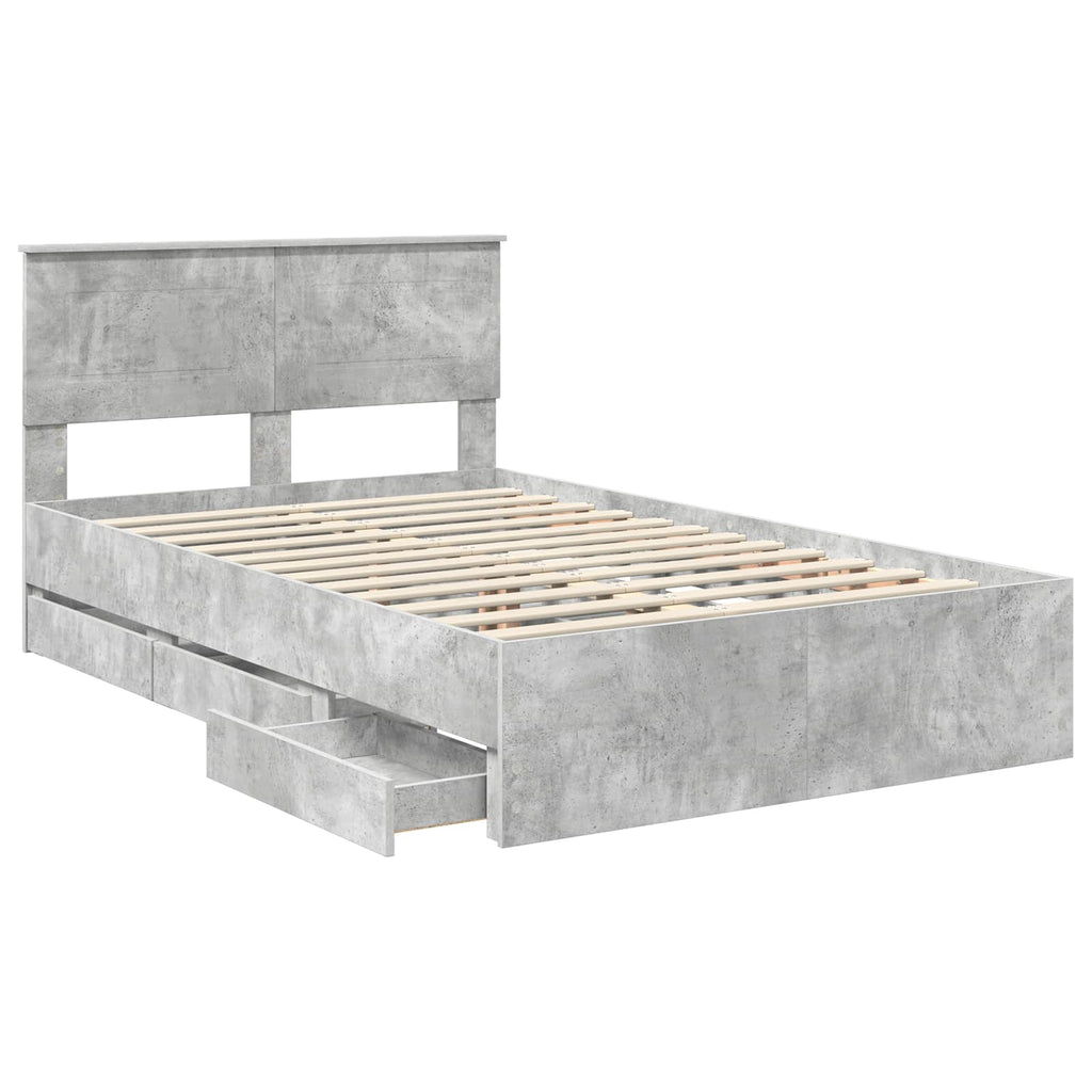 vidaXL Ramka łóżka Betonowy szary 135 x 190 cm Drewno inżynieryjne