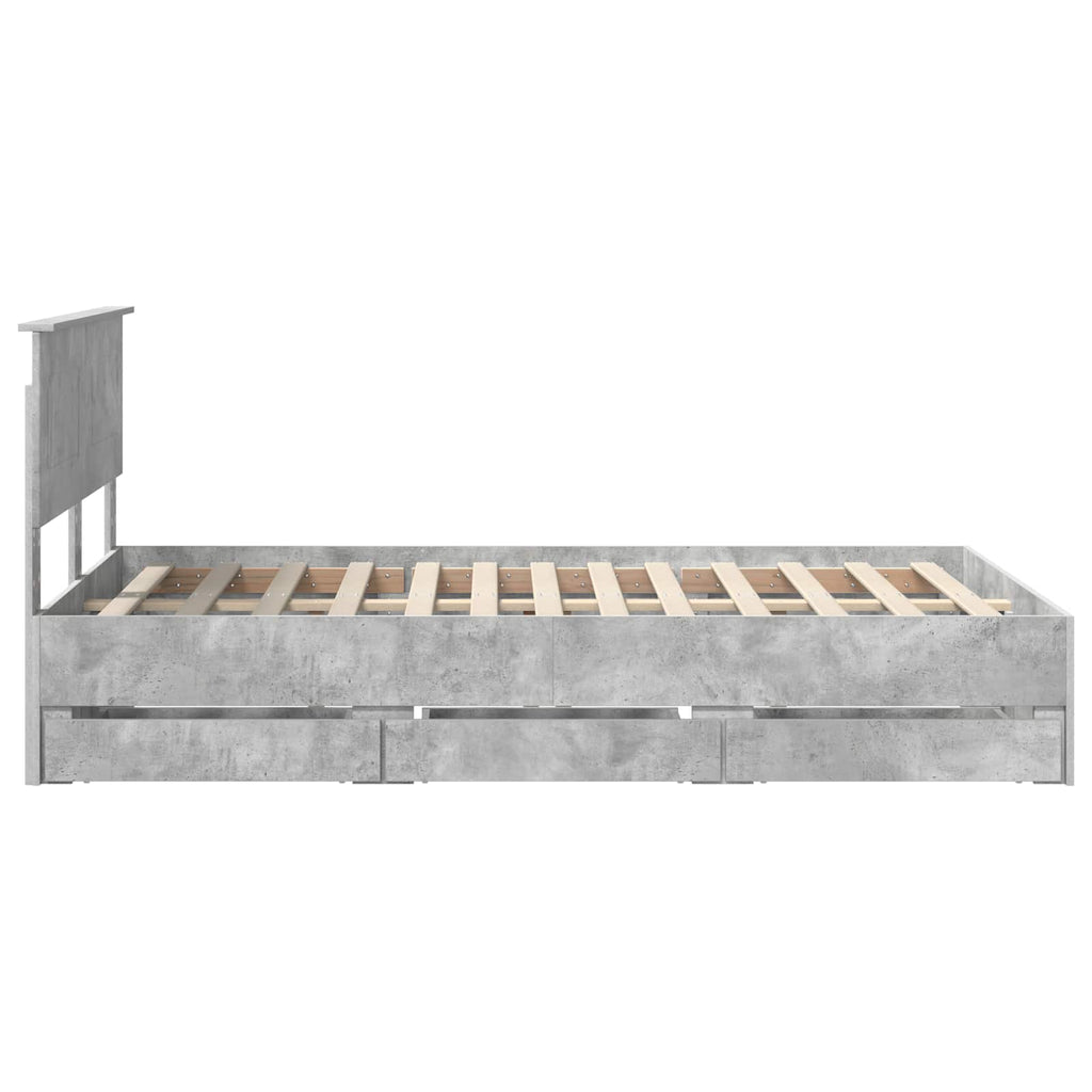 vidaXL Ramka łóżka Betonowy szary 135 x 190 cm Drewno inżynieryjne