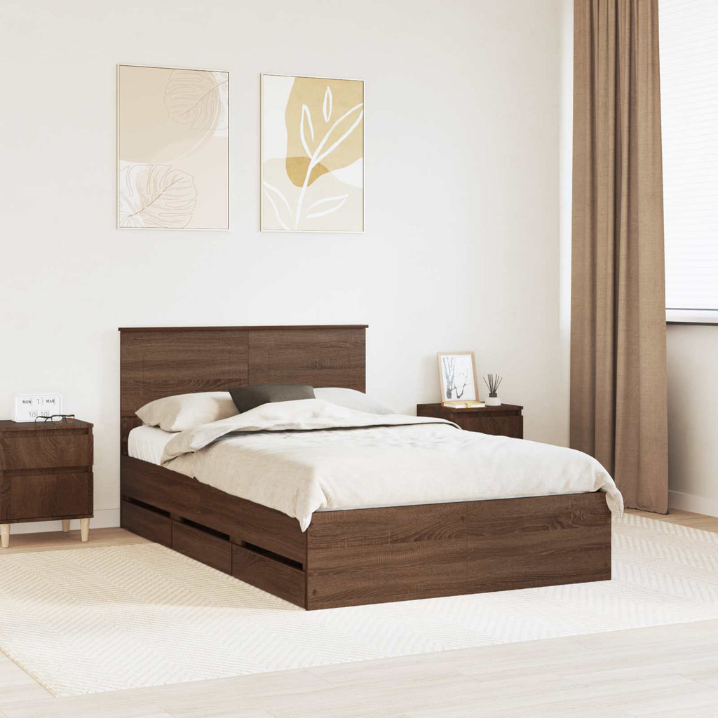 vidaXL Ramka łóżka Brązowy dąb 135 x 190 cm Drewno inżynieryjne