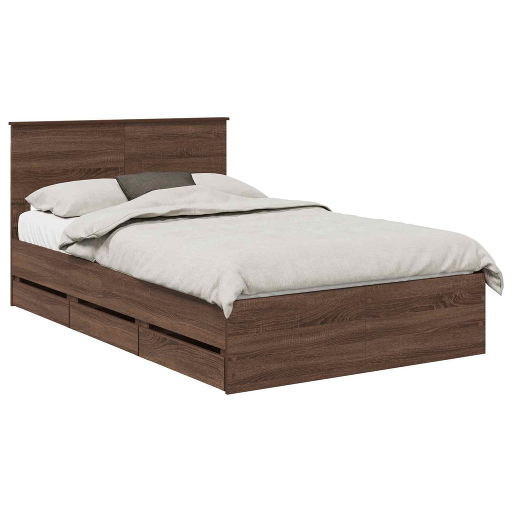 vidaXL Ramka łóżka Brązowy dąb 135 x 190 cm Drewno inżynieryjne
