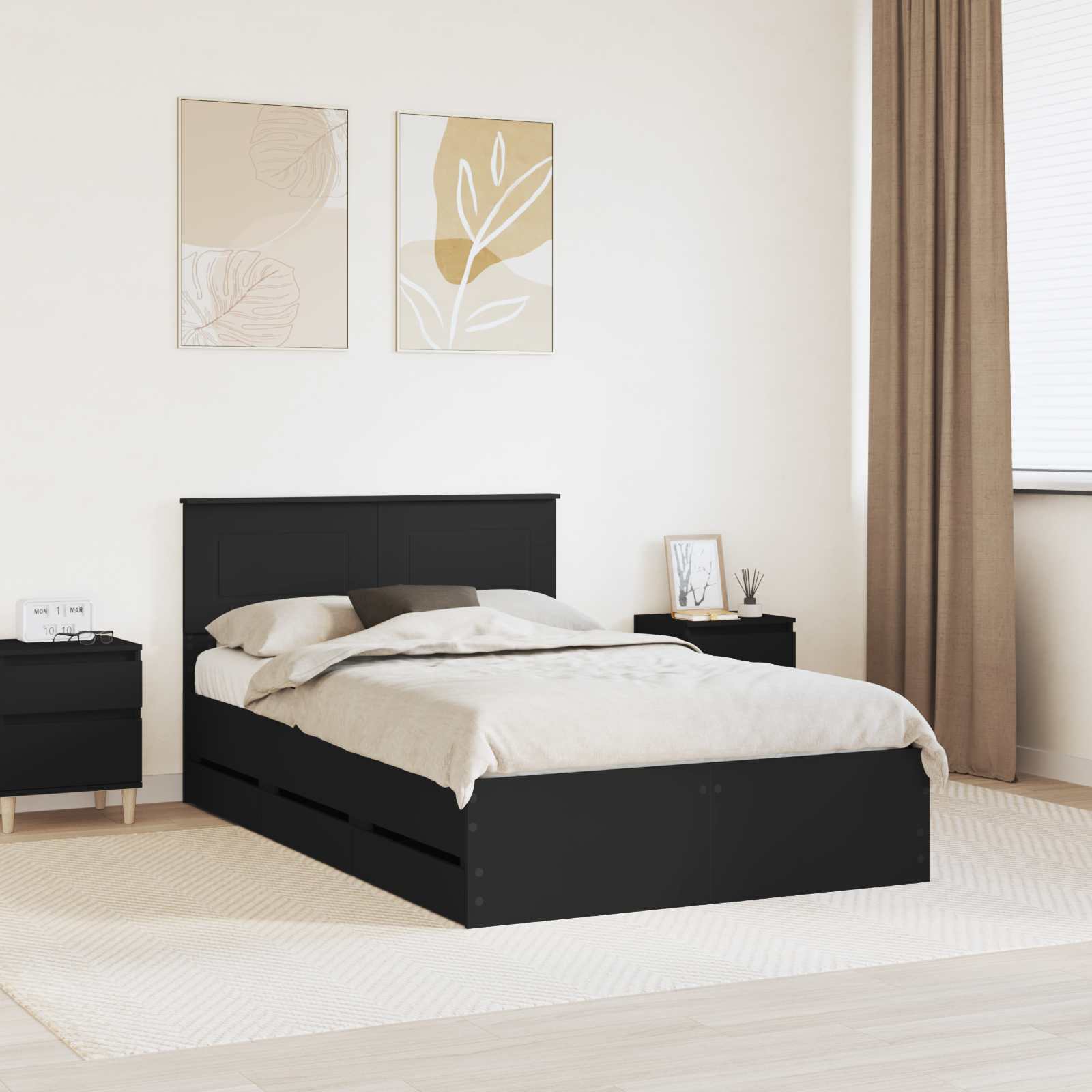 vidaXL Ramka łóżka z szufladą Czarny 120 x 190 cm Drewno inżynieryjne