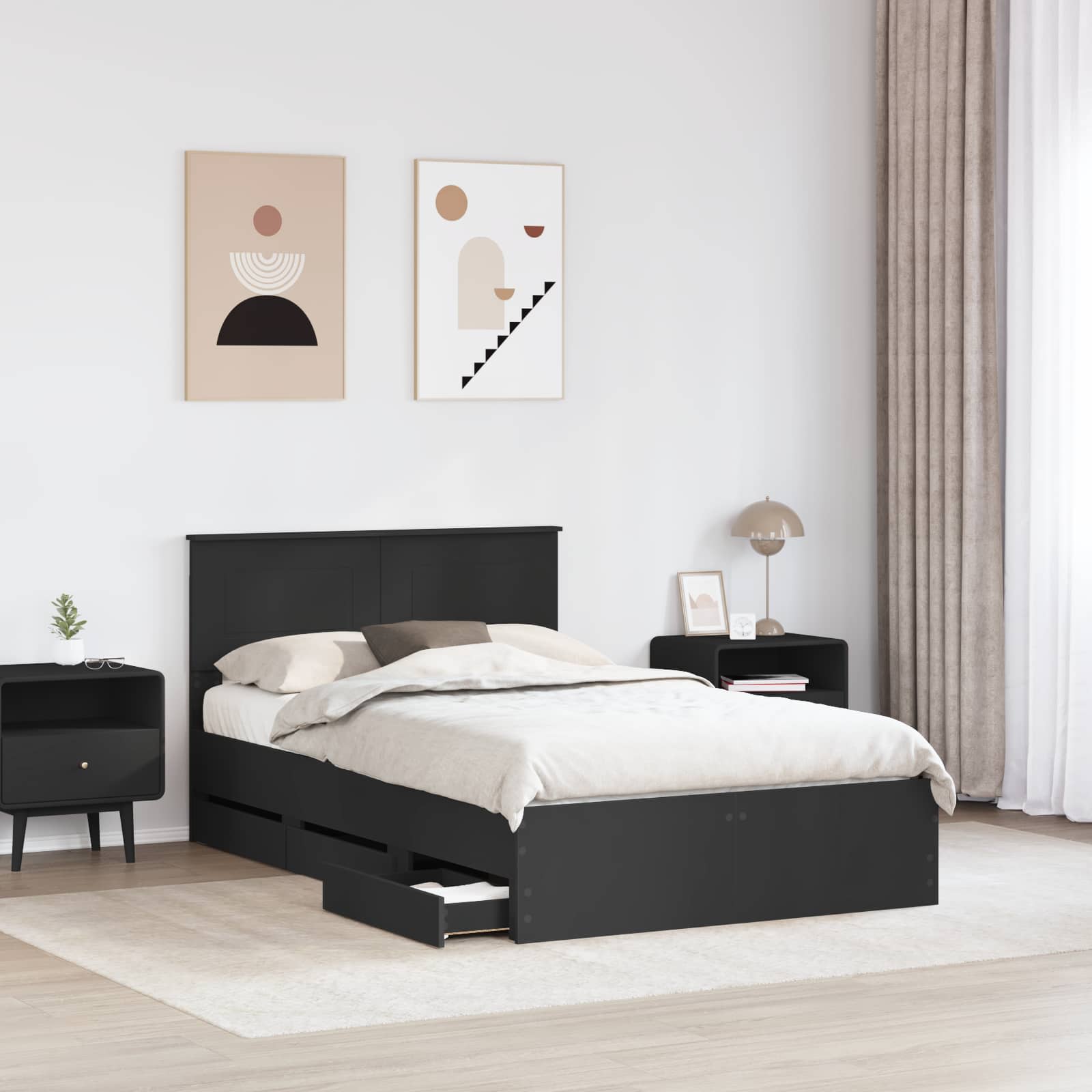 vidaXL Ramka łóżka z szufladą Czarny 120 x 190 cm Drewno inżynieryjne