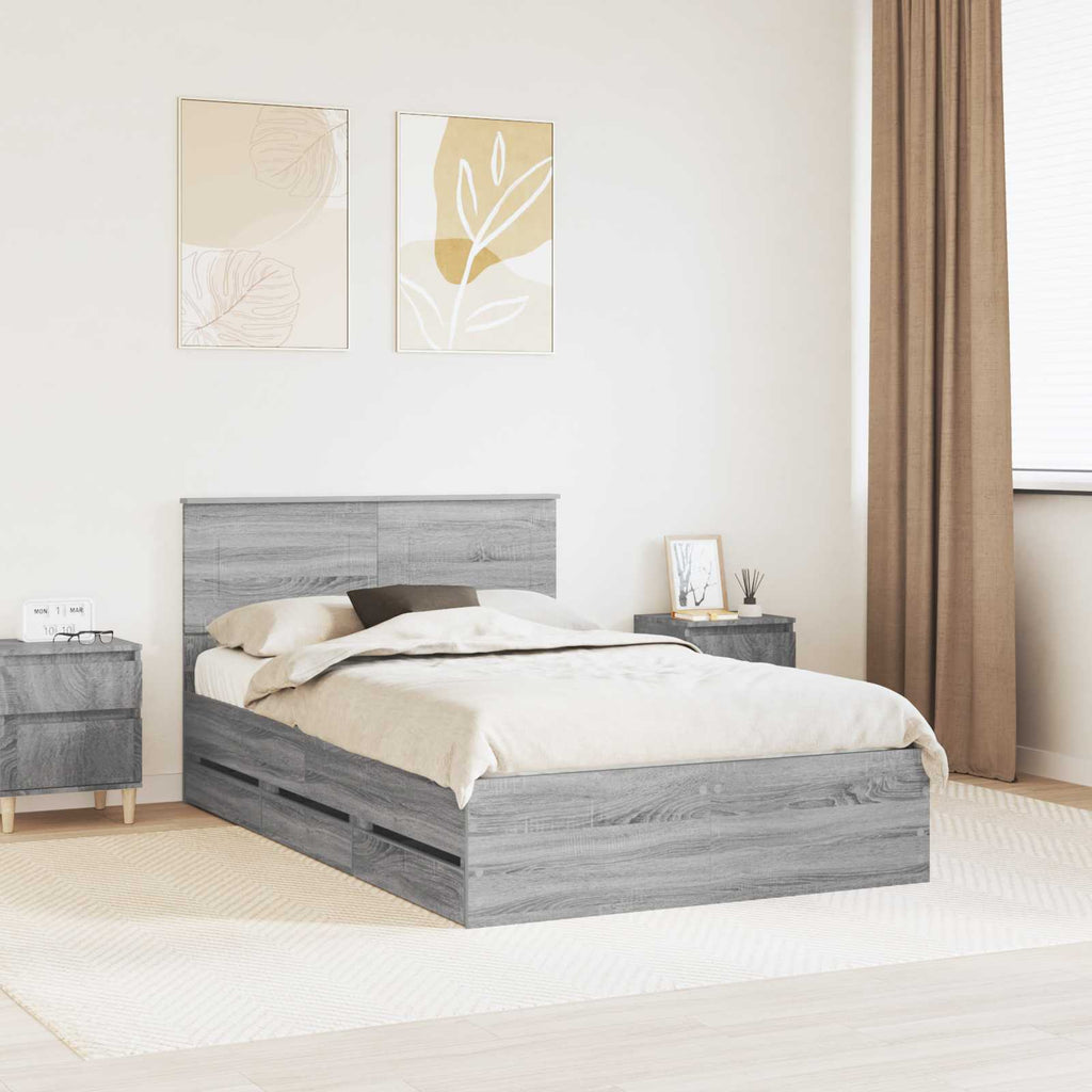 vidaXL Ramka łóżka Szary Sonoma 120 x 190 cm Drewno inżynieryjne