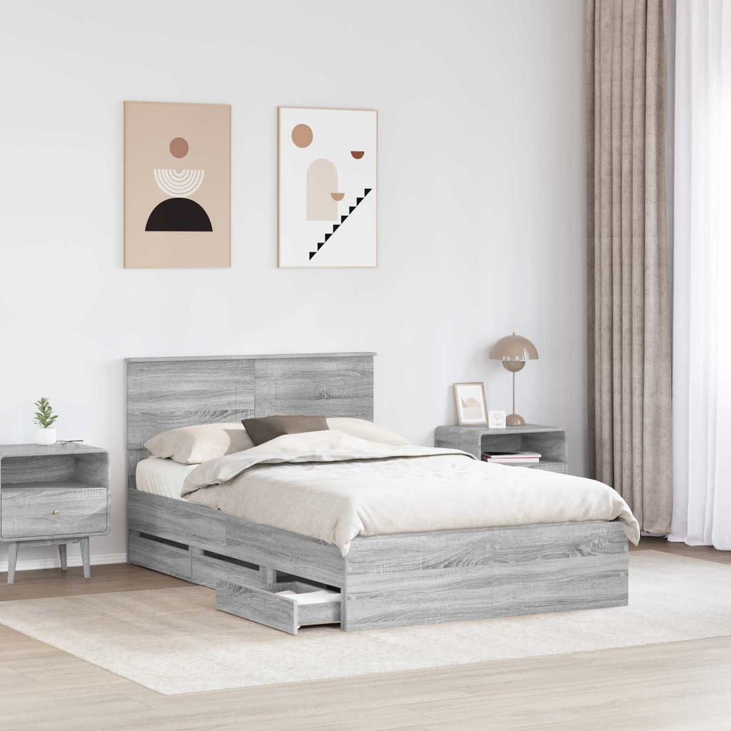 vidaXL Ramka łóżka Szary Sonoma 120 x 190 cm Drewno inżynieryjne
