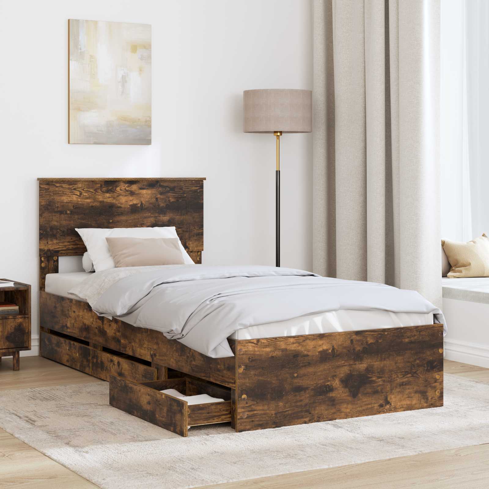 vidaXL Ramka łóżka Dąb wędzony 100 x 200 cm Drewno inżynieryjne