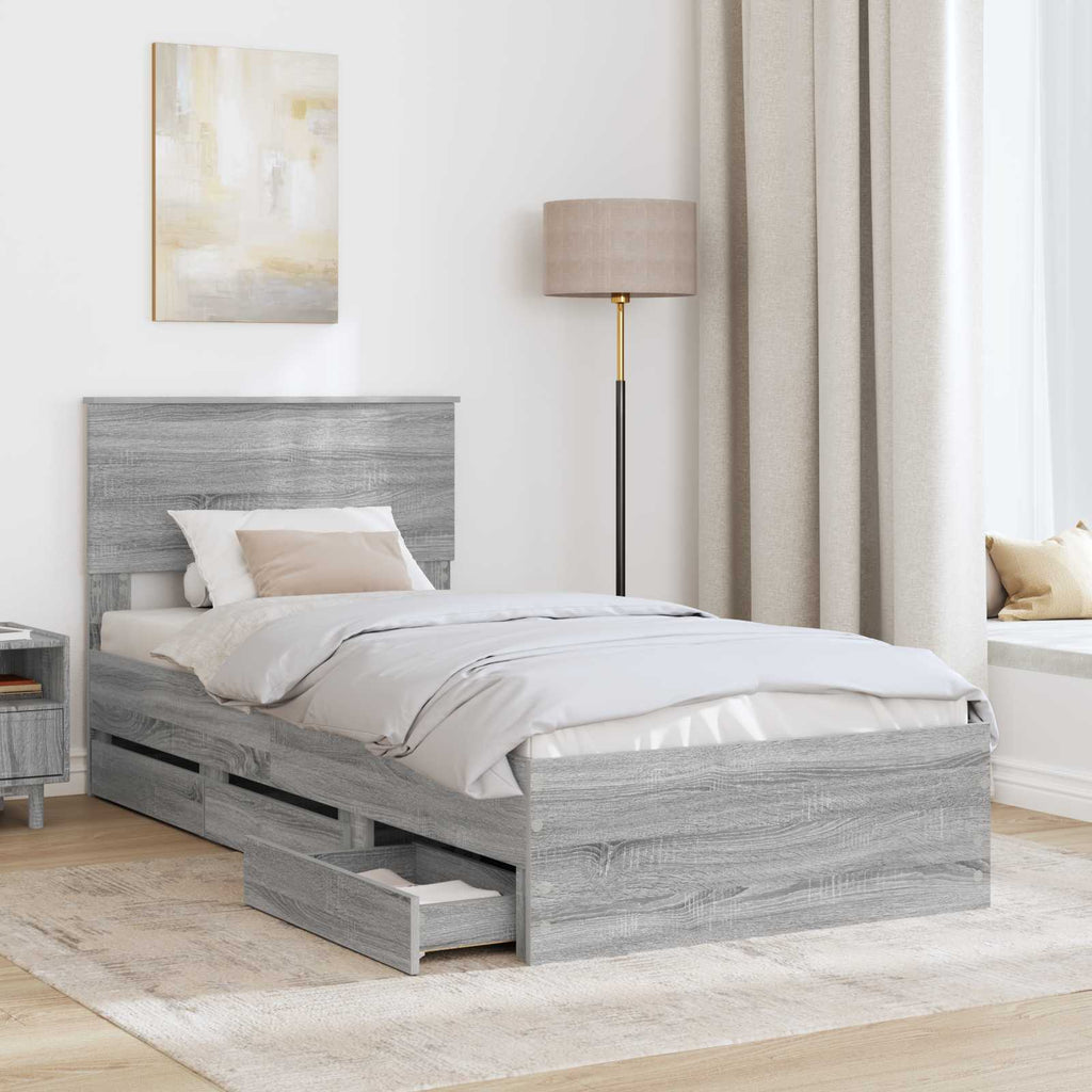 vidaXL Ramka łóżka Szary Sonoma 100 x 200 cm Drewno inżynieryjne