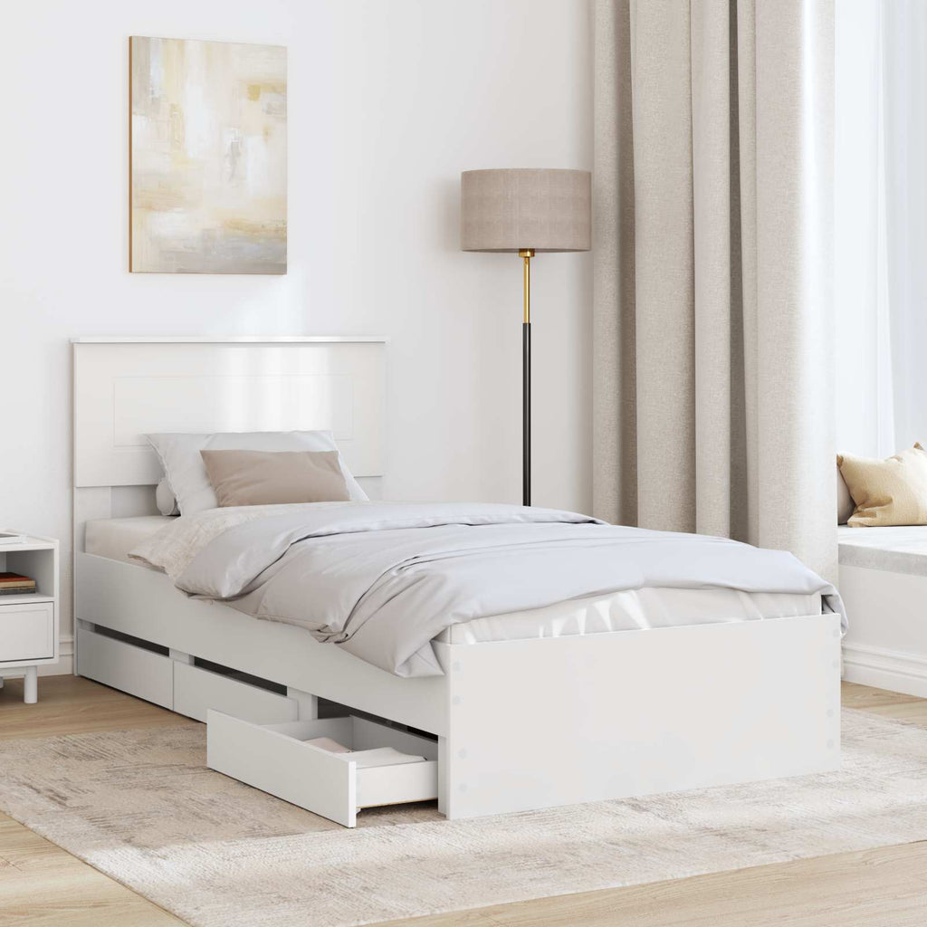 vidaXL Ramka łóżka z szufladą Biały 90 x 190 cm Drewno inżynieryjne
