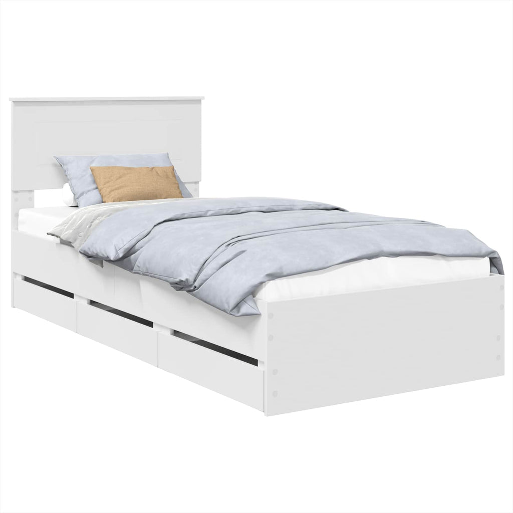 vidaXL Ramka łóżka z szufladą Biały 90 x 190 cm Drewno inżynieryjne