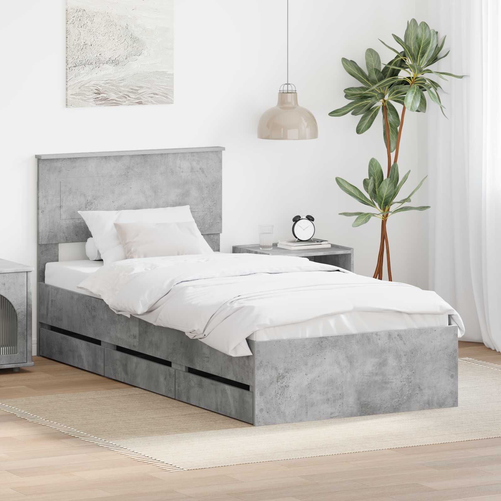 vidaXL Ramka łóżka Betonowy szary 90 x 190 cm Drewno inżynieryjne