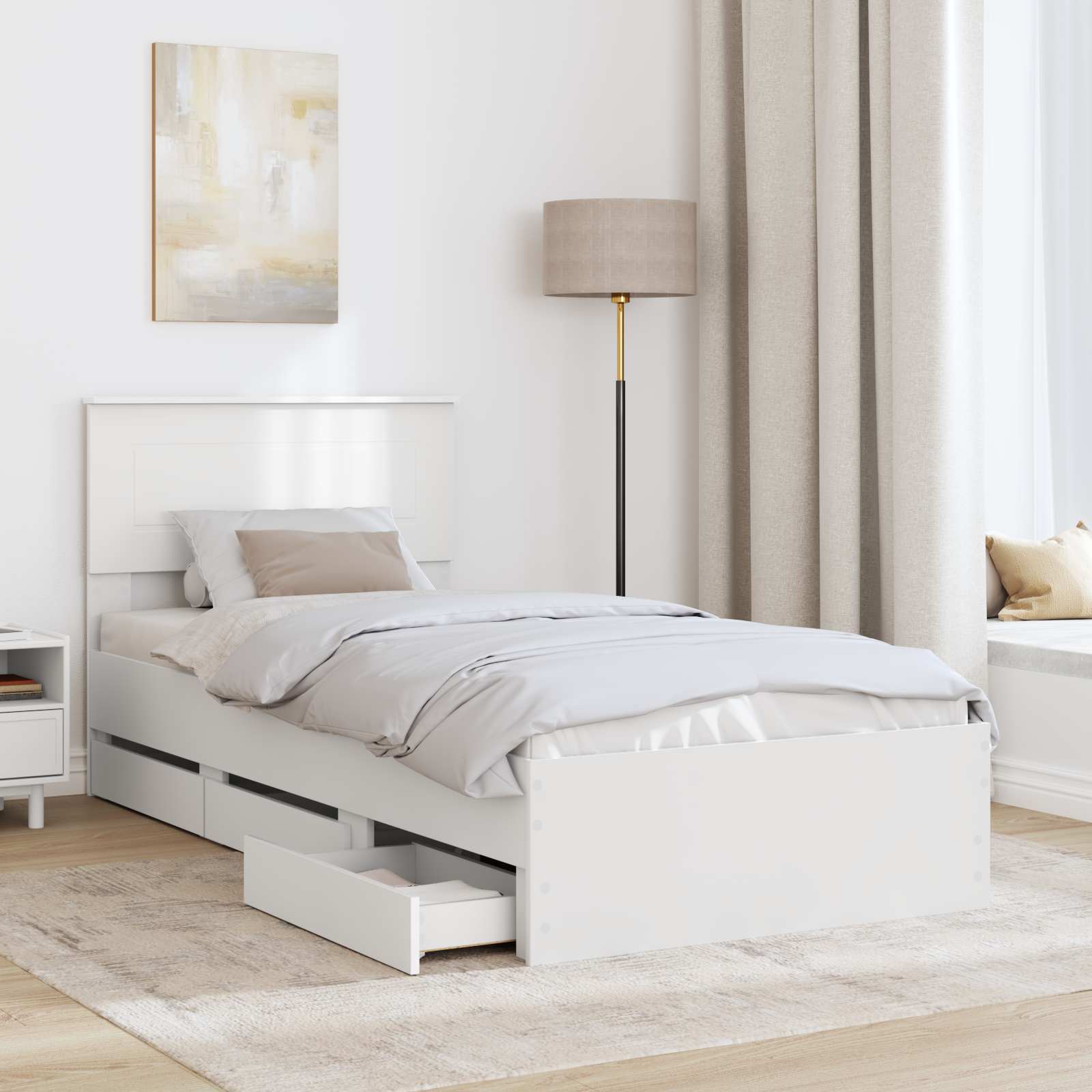 vidaXL Ramka łóżka z szufladą Biały 90 x 200 cm Drewno inżynieryjne