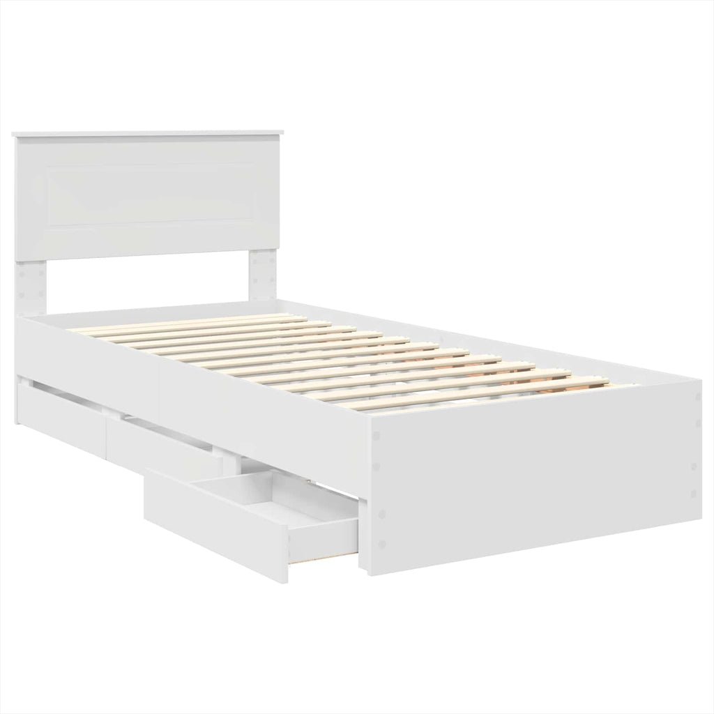 vidaXL Ramka łóżka z szufladą Biały 90 x 200 cm Drewno inżynieryjne
