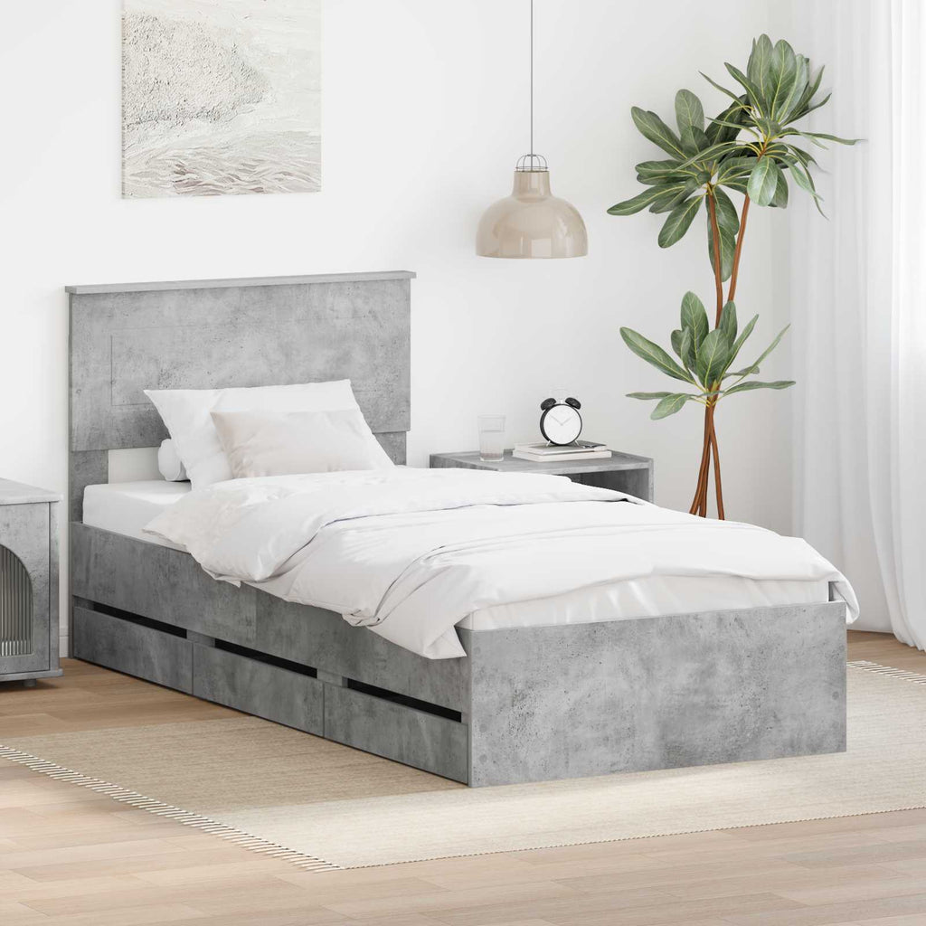vidaXL Ramka łóżka Betonowy szary 90 x 200 cm Drewno inżynieryjne