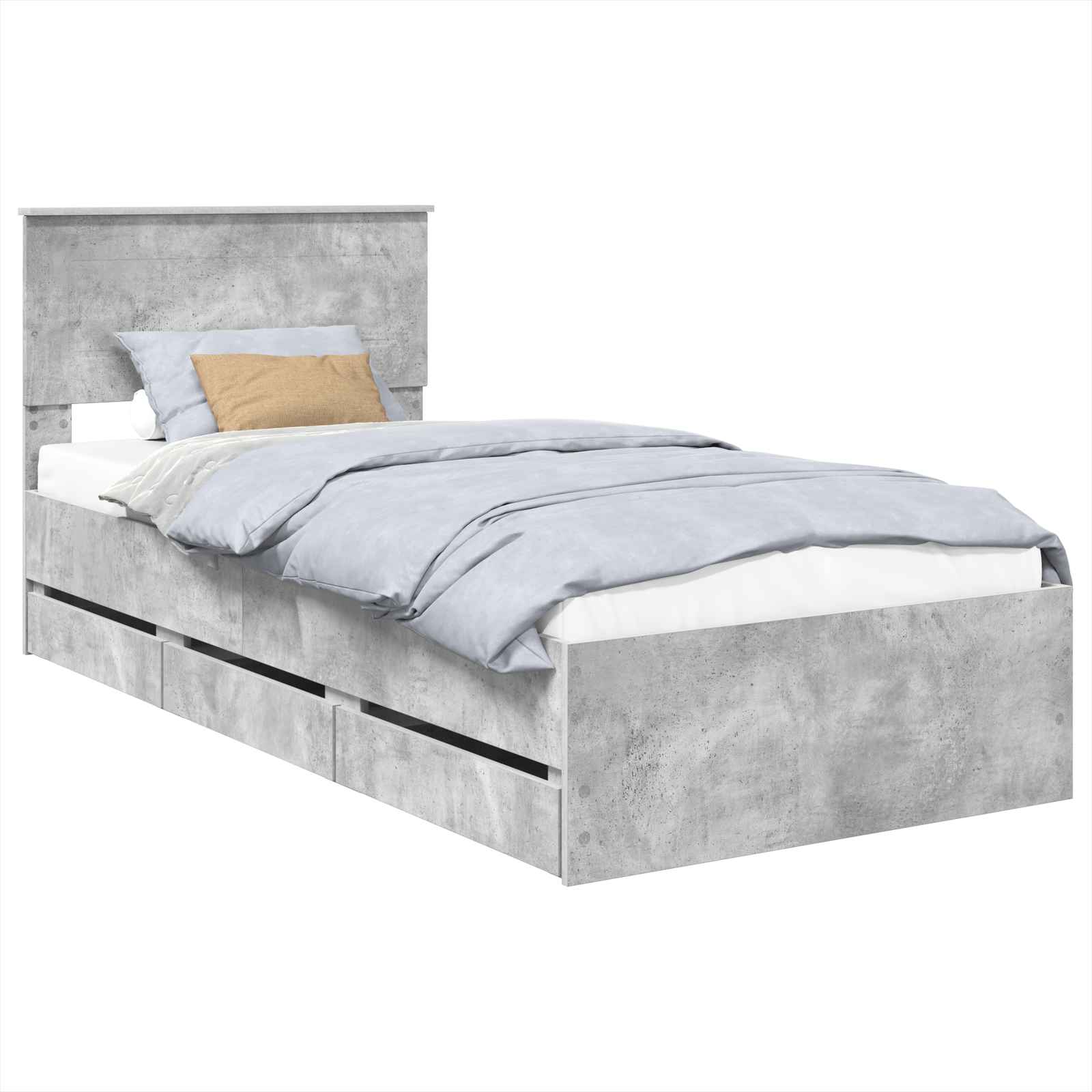 vidaXL Ramka łóżka Betonowy szary 90 x 200 cm Drewno inżynieryjne