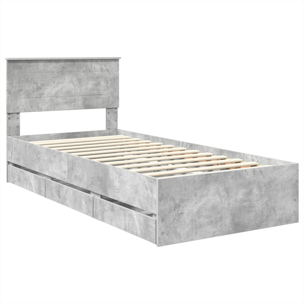 vidaXL Ramka łóżka Betonowy szary 90 x 200 cm Drewno inżynieryjne