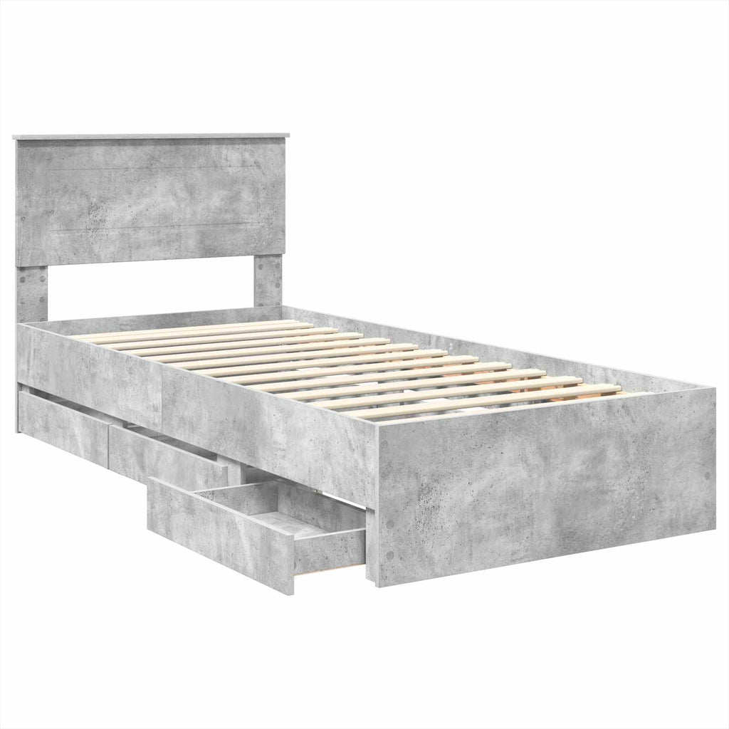 vidaXL Ramka łóżka Betonowy szary 90 x 200 cm Drewno inżynieryjne