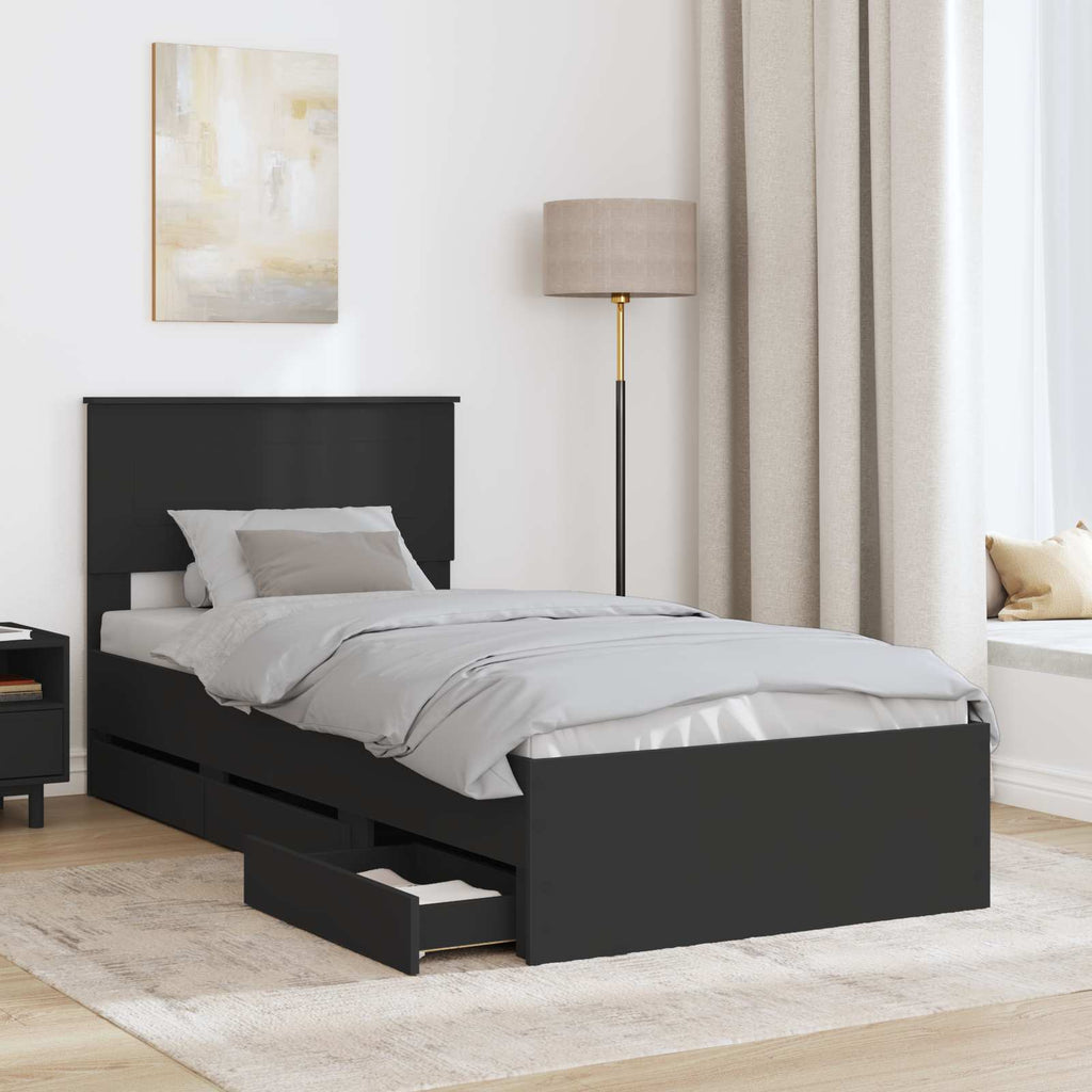 vidaXL Ramka łóżka z szufladą Czarny 75 x 190 cm Drewno inżynieryjne
