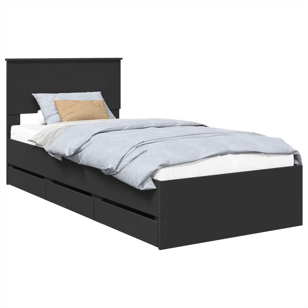 vidaXL Ramka łóżka z szufladą Czarny 75 x 190 cm Drewno inżynieryjne