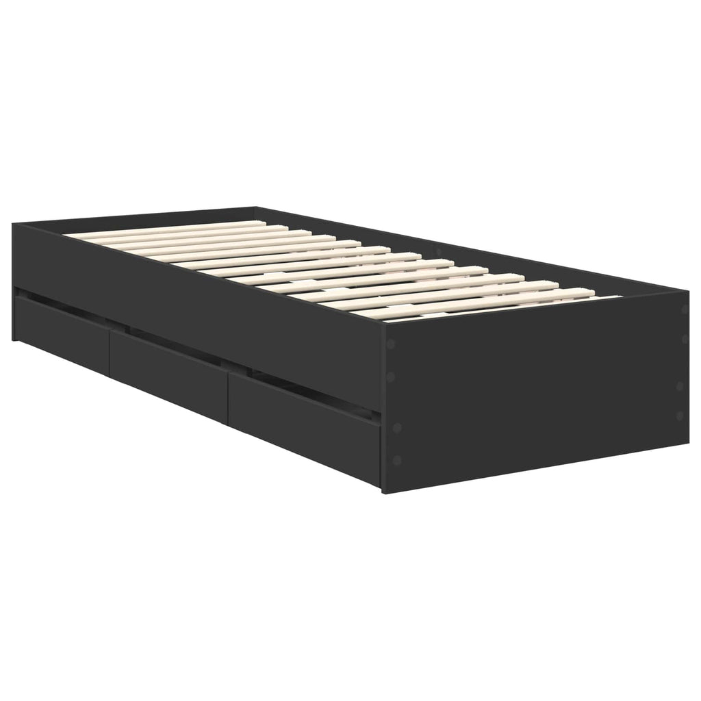 vidaXL Ramka łóżka z szufladą Czarny 75 x 190 cm Drewno inżynieryjne