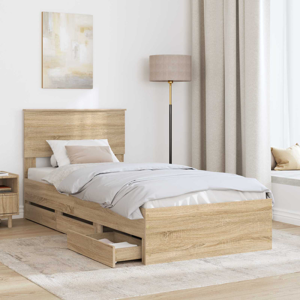 vidaXL Ramka łóżka Dąb Sonoma 75 x 190 cm Drewno inżynieryjne