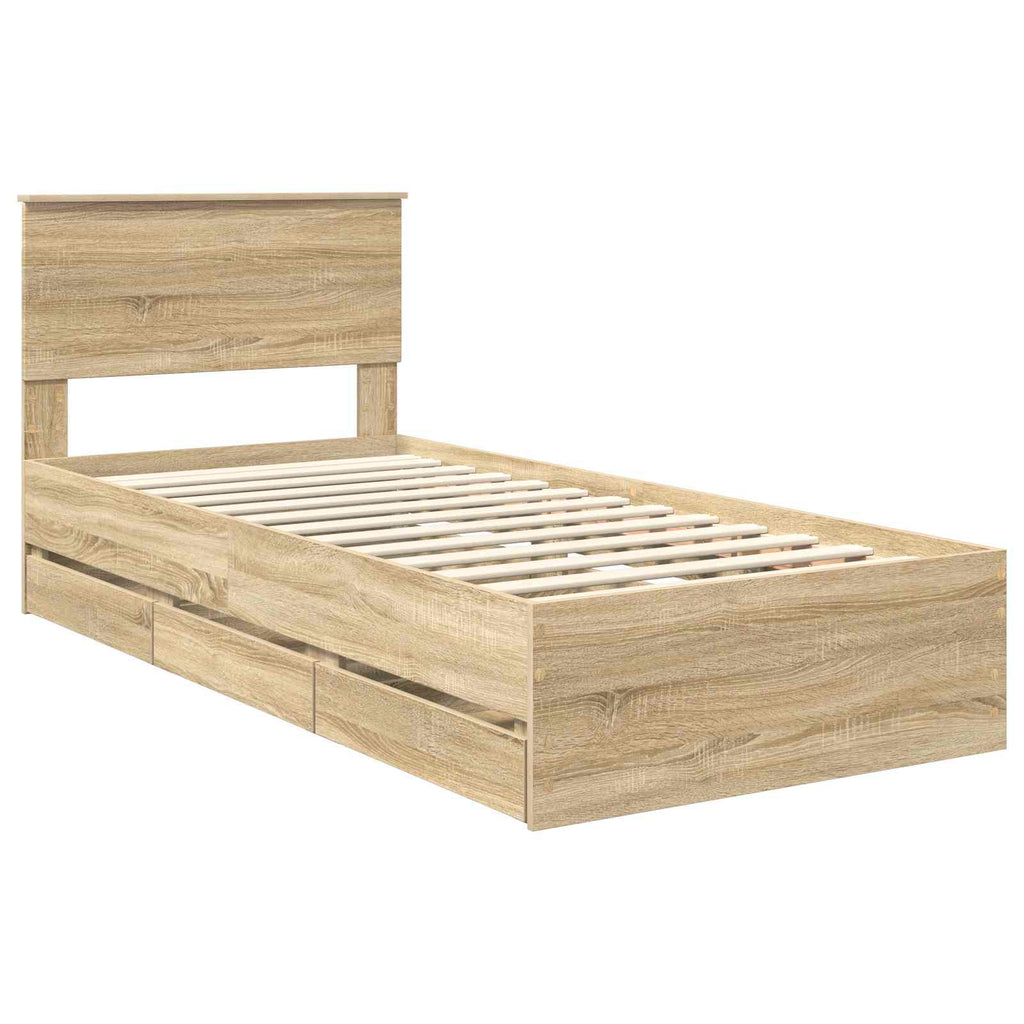 vidaXL Ramka łóżka Dąb Sonoma 75 x 190 cm Drewno inżynieryjne