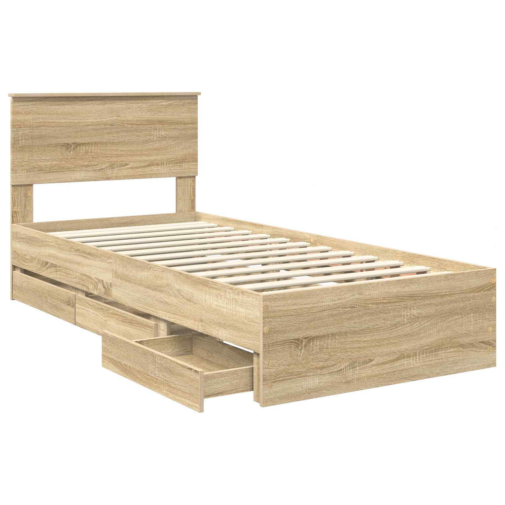 vidaXL Ramka łóżka Dąb Sonoma 75 x 190 cm Drewno inżynieryjne
